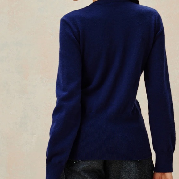 Commence Navy Blue Cardigan Sweater Gold Button Down Preppy Chic Quiet Luxury - Picture 2 of 9